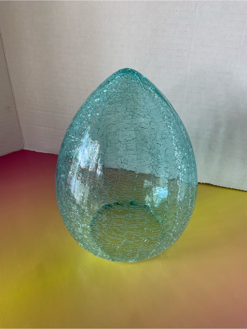 Crackle Glass Decorative Egg Sculpture - Aquamarine